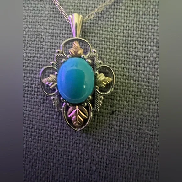 Vintage 12K Black Hills Gold n Sleeping Beauty Turquoise n Sterling Necklace